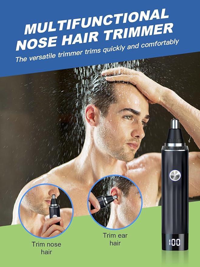 LED Display Ear and Nose Hair Trimmer Clipper for Men Women,2025 Rechargeable 2 in 1 Professional Painless Eyebrow & Facial Hair Trimmer with Powerful Motor and Dual-Edge Blades Easy Cleansing