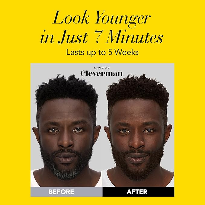 Cleverman Hair & Beard Dye Kit for Men, All-in-One Reusable Mens Hair Color, Natural Gray Coverage, Ammonia-Free Beard Mustache Dye (Jet Black for Black Men)