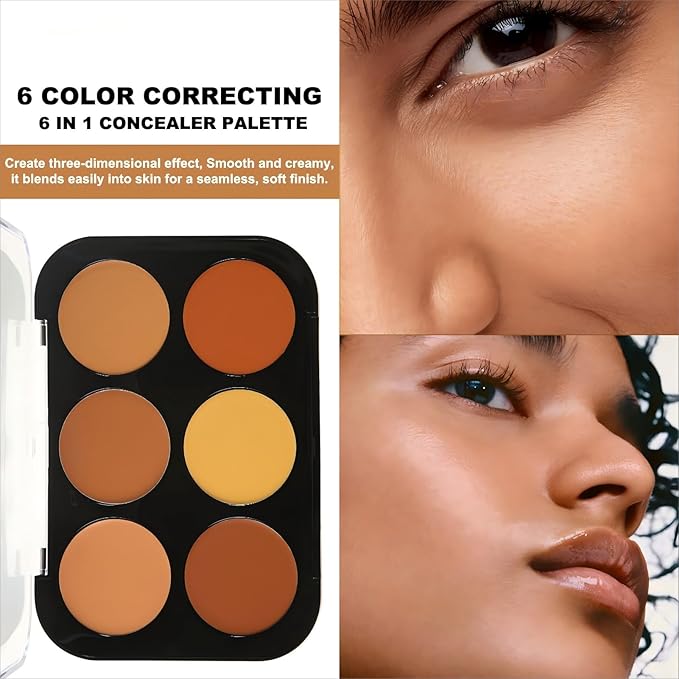 Corlo Contour Palette Concealer Correct, 6 Colors Cream Concealer Full Coverage Foundation Palette for Dark Circles Makeup (Medium)