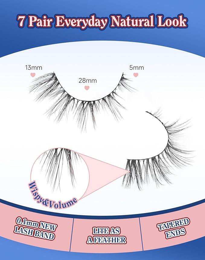 Natural Cat Eye Lashes Strip False Eyelashes Natural Look Flared Manga Spiky Eyelash 7 Pairs 13MM D293