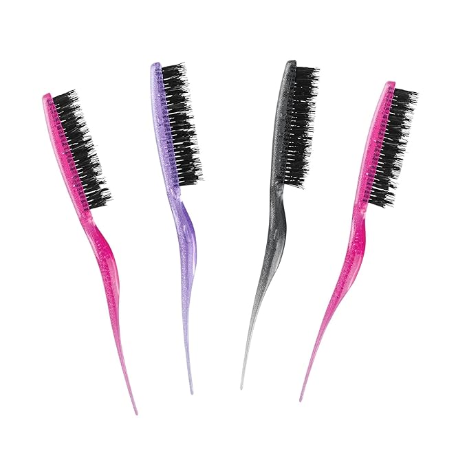 Cricket Amped Up Teasing Hair Brush - Adds Major Volume and Shine, Heat Resistant, Ideal for Slick Back, Updos, and Detangling All Hair Types, Ergonomic Handle and Sectioning Tip, 4 Pack Sparkle