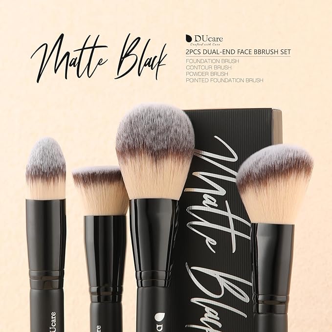 DUcare Makeup Brushes Duo End Foundation Contour Powder and Buffer Brush Bronzer Double Makeup Brush Set 2Pcs black