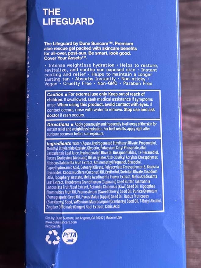 The Lifeguard - Miracle Rescue Aloe Vera Gel for All-Over Sunburn Relief, Instantly Cooling, Hydrating Moisturizer, Non-Sticky, Fragrance Free (8.4 Fl Oz)