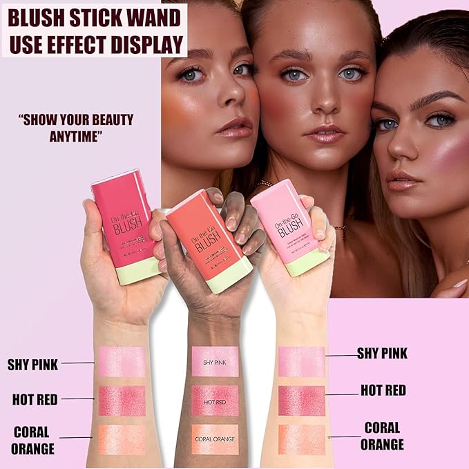 Cream Blush Stick on Cheeks Eyes and Lips, Moisturizer Stick