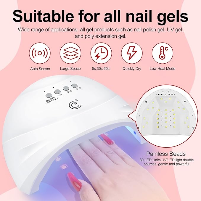 COSCELIA 57pcs Gel Nail Polish Kit with U V light Starter Kit 40 Colors Summer Gel Polish Set 5pcs Top and Base Coat Glossy Matte Glitter Beautiful Nail Stickers Gel Manicure Kit DIY Gifts for Women