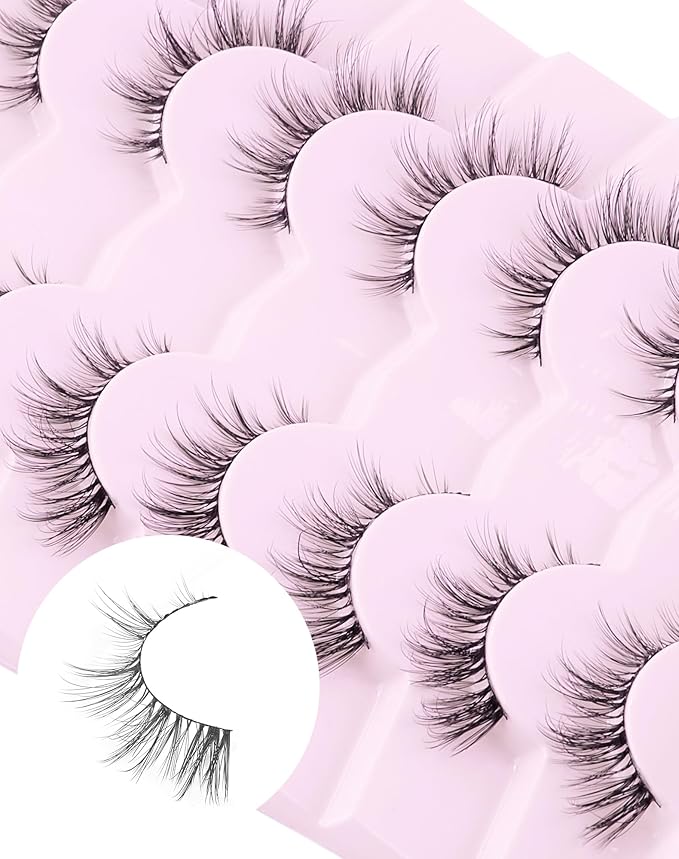 Cat Eye Lashes Natural Fake Lashes Demi Wispies Eyelashes Natural Look Lashes Wispy False Eyelashes Fox Eye Strip Lashes 7 Pairs