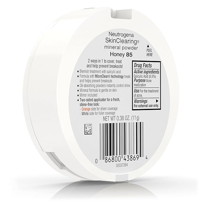 Neutrogena SkinClearing Mineral Acne-Concealing Pressed Powder Compact, Shine-Free & Oil-Absorbing Makeup with Salicylic Acid to Cover, Treat & Prevent Acne Breakouts, Honey 85,.38 oz
