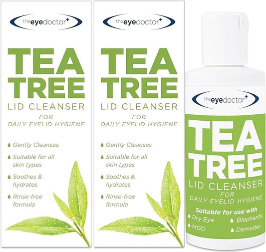 The Eye Doctor Tea Tree Lid Cleanser Twin Pack - 2X 100ml – Daily Hygiene Remove Debris & Make-up Eyelid Eyelashes – For Sensitive Eyes – Tea Tree Oil Argan Oil Coconut Oil & Micellar Water