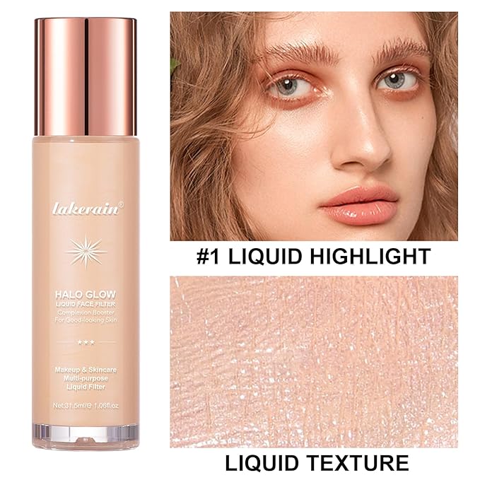 Natural Glow Liquid Filter Makeup, Longwear Face Luminizer, Complexion Booster For Any Part of the Body, Liquid Highlighter with Brush Kit, Infused Hyaluronic Acid, 1.06 fl oz (#01 FAIR)