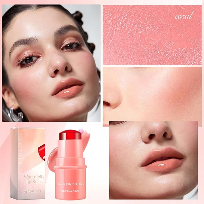 2 PCS Milk Cooling Water Jelly Tint, Water Jelly Tint Stick, Milk Jelly Blush, Milk Jelly Tint Jelly Blush Stick, Sheer Lip & Cheek Stain - Buildable Watercolor Finish - Vegan, Cruelty Free