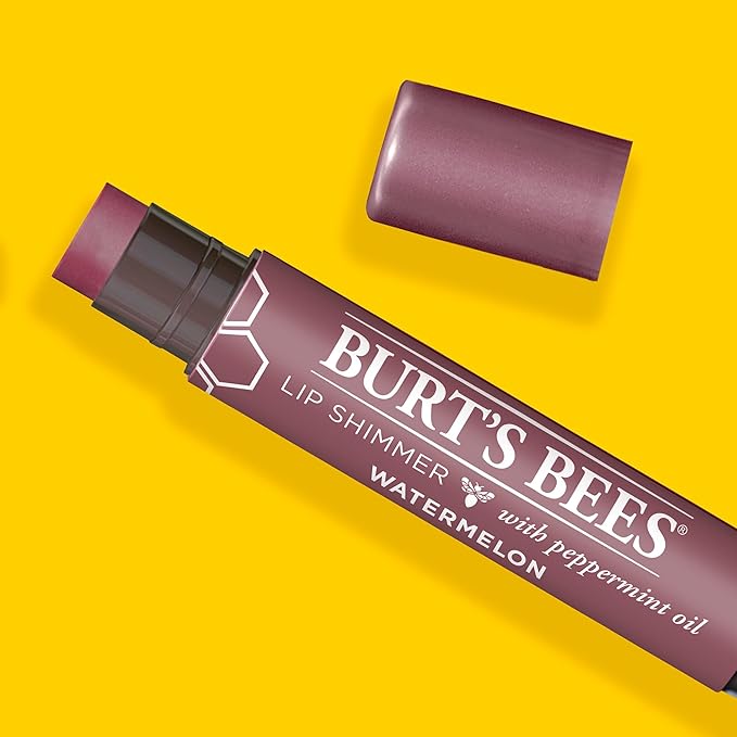 Burt's Bees Shimmer Lip Tint Easter Basket Stuffers, Tinted Lip Balm Stick, Moisturizing for All Day Hydration with Natural Origin Glowy Pigmented Finish & Buildable Color, Watermelon (4-Pack)
