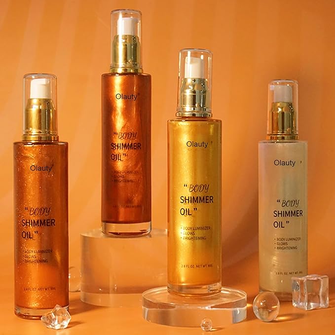 Shimmer Body Oil,Face and Body Liquid Luminizer,Waterproof Moisturizing Light Shimmer Glow Illuminator,Smooth Body Shimmer,Liquid Highlighter Makeup ((Gold)