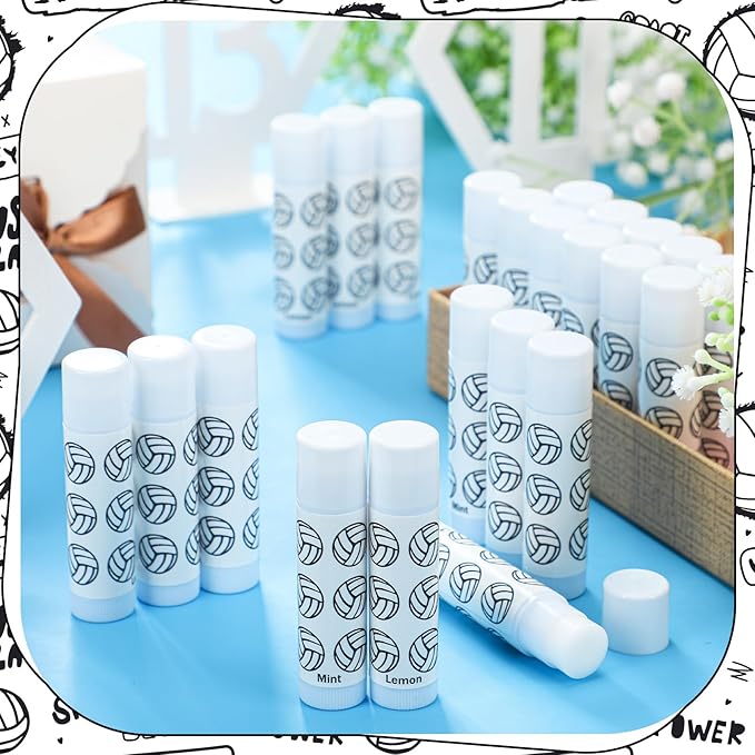 24 Pcs Volleyball Lip Balm Volleyball Team Gifts Volleyball Party Favors Volleyball Lip Balm Gift for Volleyball Team Volleyball Party Guest Supplies (White)
