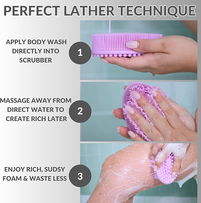 Avilana Silicone Body Scrubber – Gentle Shower Brush & Loofah Alternative- Food Grade & Lab Tested – Fast-Drying, Hygienic, BPA-Free Silicone Body Gentle Exfoliator (Lavender, Body & Face)