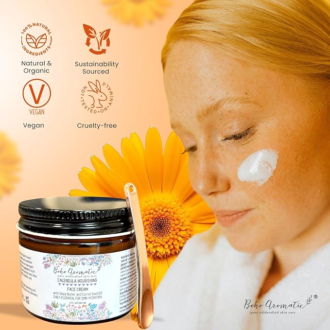 Calendula Nourishing Face Cream for Dry Skin, Natural & Organic Facial Cream, Hydrating and Moisturizing skin care product, Vegan Face Cream, Facial Moisturizer for Dry Skin