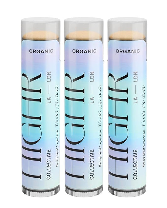 Three Pack; HIGHR Organic Vanilla Butter Hydrating Lip Balm - Nourishing Lip Care for Youthful and Smoother Lips, Lip Moisturizer for Dry and Cracked Lips
