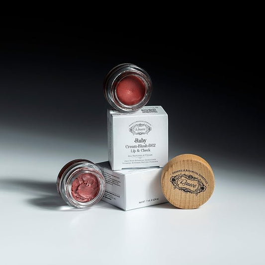 2-in-1 Cream Cheek Blush + Lip Color | Natural Mineral pigment | Soft Lips with natural oils and Vitamin E | 100% Plant ingredients, Vegan (Sweet RED/Shimmery-RUBY, 0.25fl oz)