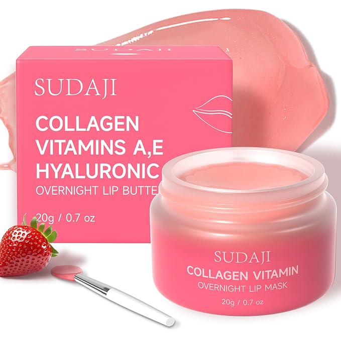 Lip Mask, Collagen Hydrating Lip Balm, Overnight Moisture Lip Butter with Hyaluronic Acid & Aloe Vera, Sleeping Nourishing Lip Butter Balm