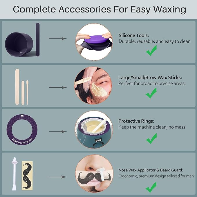BLITZWAX Back and Nose Waxing Kit for Men, Hard Wax Warmer for Brazilian, Body and Face, At Home Hair Removal Kit, Beginner Friendly, Quick Heating, 93 Accessories, Blue Spruce