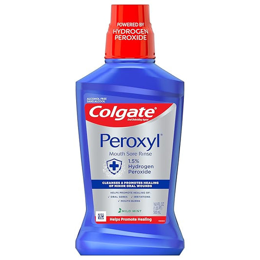 Colgate Peroxyl Antiseptic Mouthwash and Mouth Sore Rinse, 1.5% Hydrogen Peroxide, Mild Mint - 500ml, 16.9 Fluid Ounces
