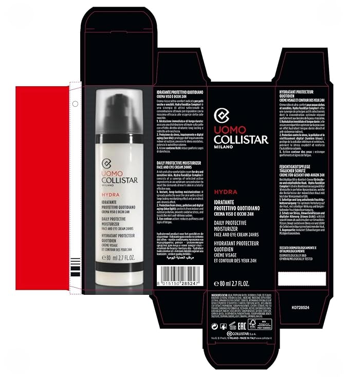 Collistar Uomo Hydra Daily Protective Moisturizer Face and Eye Cream 80 ml, 2.7 Fl Oz Made in Italy [italian import]