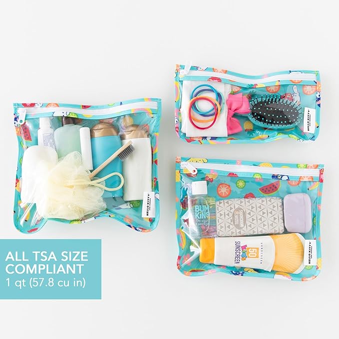 Bumkins Travel Bag, Toiletry, TSA Approved Pouch, Zip Bag, Quart Size Airline Compliant, Clear-Sided, Baby, Diaper Bag Organization, Makeup, Accessories, Packing, Set of 3 Sizes, Hello Kitty