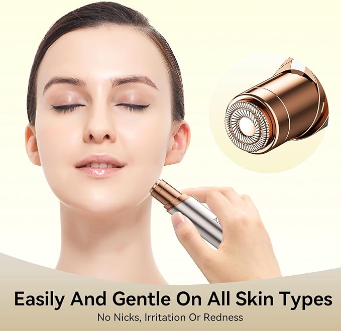 Facial Hair Remover for Women,Painless Hair Shaver Rechargeable with LED Light, Flawless Lady Face Electric Razor,The Great Female Mustache Removal (Rose Gold)