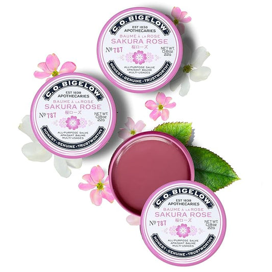 C.O. Bigelow All Purpose Salve Lip Balm Tins, Sakura Rose Salve Pack of 3 for Chapped Lips & Dry Skin - Moisturizing Lip, Cuticle and Skin Salves, 0.8 oz each