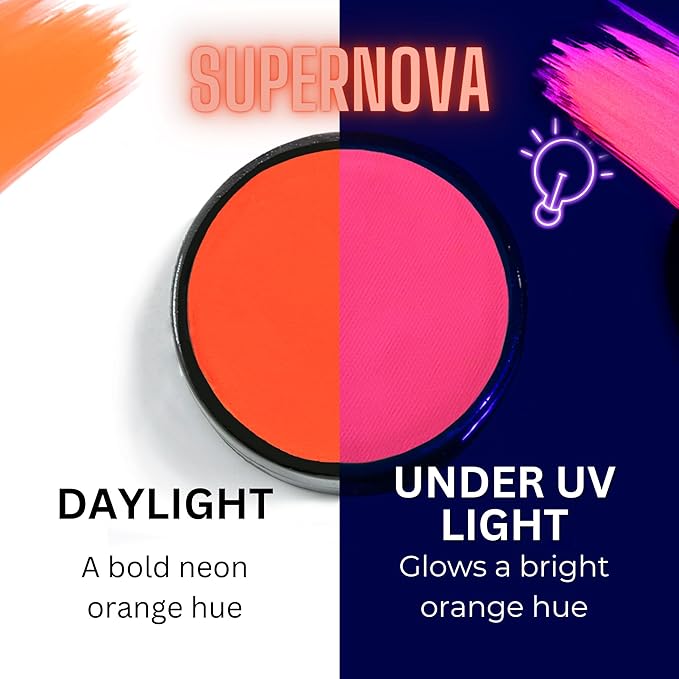 Mehron Paradise FX UV Neon Glow – Neon UV Super Nova 1.4 oz | Water Activated Black Light UV Paint for Raves, Costumes, SFX, Halloween, Stage, Theater & Cosplay