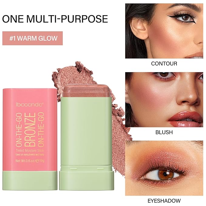 On-The-Go Bronzer Stick,Multi-Use Cream Contour Stick,Natural Long Lasting Face Bronzer,Smooth Highlighter Contour Stick,Bronze Contour Makeup Facial Shaping,04 Beach Glow