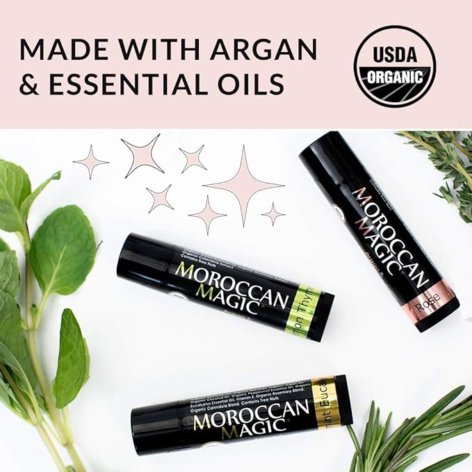 Moroccan Magic Organic Lip Balm Variety Pack Gift Set | Natural Argan and Essential Oils | Smooth | Non-Toxic Cruelty Free | 8 Pack