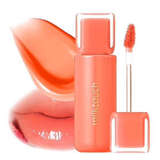 MILKTOUCH Jelly Lip Glow Tint - Hydrating Lip Gloss with Long-Lasting Moisture, Lip Stain, Lightweight, Radiant Shine, Perfect for Daily Use, Valentines Gifts, Korean Lip Oil (01 New Peach Bear)