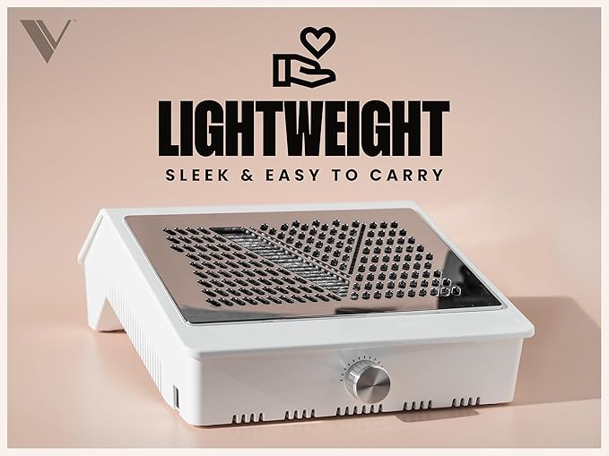 V Beauty Pure Nail Fan Dust Collector - Nail Dust Extractor and Catcher Vacuum, Sleek, Lightweight, and Adjustable Salon Fan with Activated Charcoal Filter, Acetone-Resistant Design