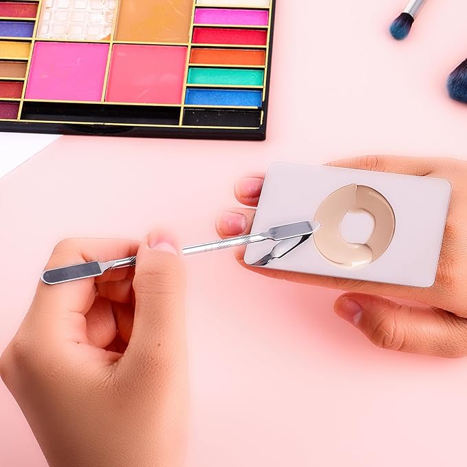 Makeup Mixing Palette with Handle Stainless Steel Makeup Spatula Palette with Foundation Spatula Multifunction Foundation Mixing Palette & Makeup Mixer for Mixed Cosmetics (2.9×1.9",Silver)