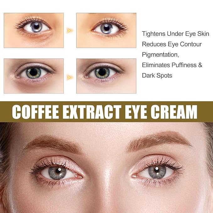 Caffeine Eye Cream, Caffeine Eye Cream, Caffeine Anti-Wrinkle Overnight Eye Cream, Firms and Reduces Eye Bags, Wrinkles, Dark Circles, and Fine Lines (2PCS)