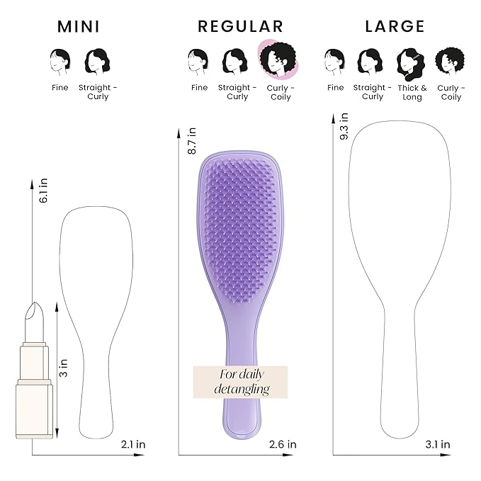 Tangle Teezer Ultimate Detangler Curly Hair Brush, Dry & Wet Hairbrush, Reduces Frizz & Breakage, for 3C to 4C Curly Hair Types, Purple Passion