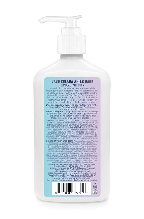 Cabo Colada After Dark DHA Moisturizer Lotion - Enchance your Tan & Tattoos -18oz, White
