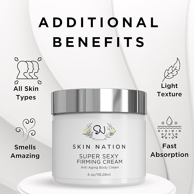 Skin Nation Super Firming Cream, Hydrating Body Lotion with Shea Butter, Glycolic Acid, Aloe Vera, Can Help Smooth Crepey Skin and Support Firmer Neck & Décolleté, 4 oz