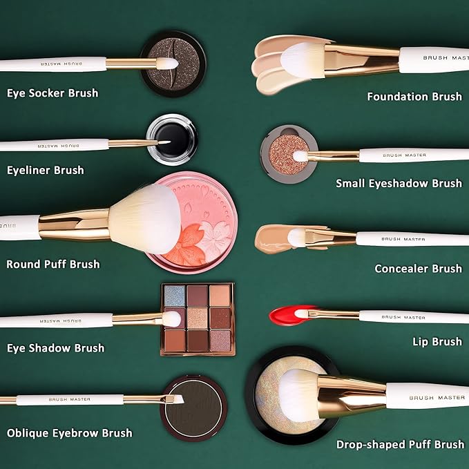 Makeup Brushes Set 10Pcs Professional Kabuki Foundation Eyeshadow Blush Blending Lip Full Face Cosmetic Kit W/Makeup Brush Set with Holder