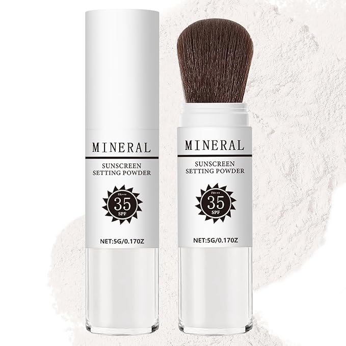 Mineral Sunscreen Setting Powder, SPF 35 Translucent Loose Powder, Mineral Brush Powder, Oil Control Natural Matte Finish, Lasting Lightweight Breathable for All Skin (#03 White)