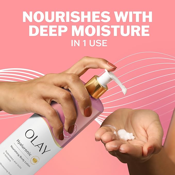 Olay Body Lotion for Women, Nourishing with Hyaluronic Acid Serum, Visibly Soften & Smooth Skin, 24hr Moisture & Hydration, Fast Absorbing Formula, Vitamin B3 Complex, For All Skin Types, 17 fl oz