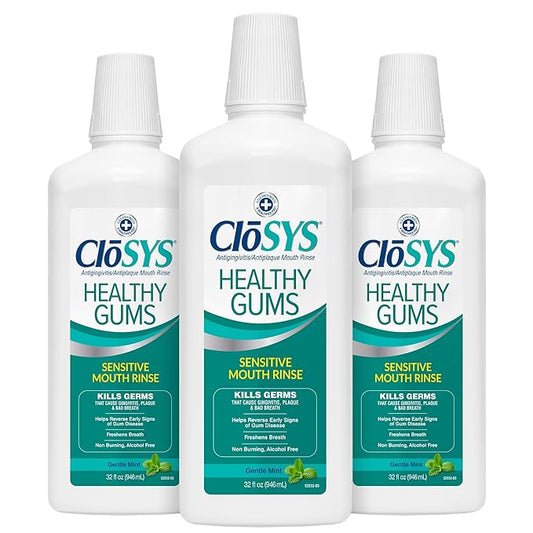 Closys Healthy Gums Mouthwash, Antiplaque and Antigingivitis for Gum Health, Non-Burning, Non-Irritating – 32 Fl Oz (Triple Pack)