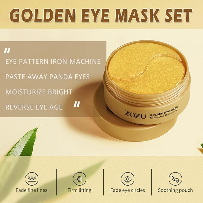 24k Gold Under Eye Patches,60PCS Collagen Eye Masks for Puffy Eyes,Dark Circles,Reduce Wrinkles,Natural Refresh Revitalizing Eye Skin Care Products