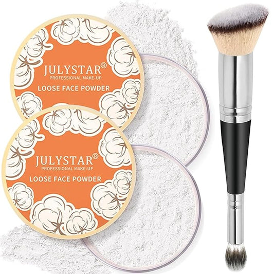 2PCS Loose Face Powder, Oil Control Minimizes Pores (01# Translucent) 8g