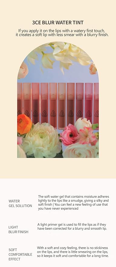 3CE BLUR WATER TINT(4.6g) soft lip with less TINT(4.6g)