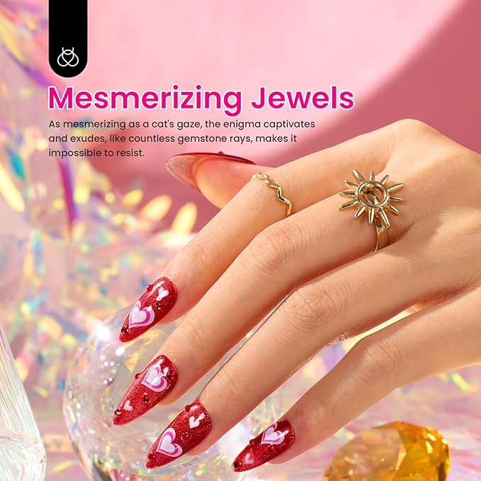 Beetles Gel Nail Polish Set, 6 Colors Silver Cat Eye Gel Polish Sheer Jelly Red Pink Yellow Green Black Neon Gel Translucent Glitter Effect with Magnet Soak Off UV Manicure Gifts for Women