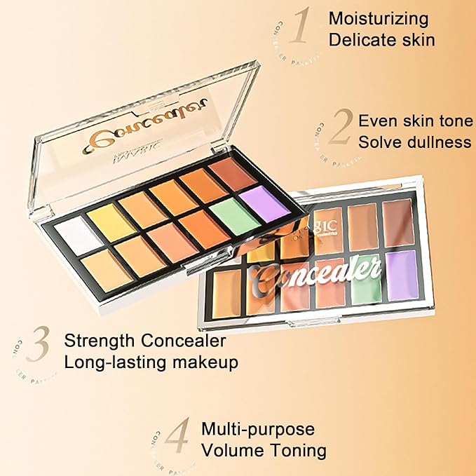 All In One Color Correcting Palette + 8 Makeup Brushes, 3D Cosmetics Cream Contour Highlighting Foundation Makeup Palette Long Lasting for Sculpt &Highlighting, Define Cheekbones