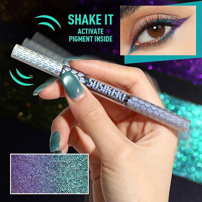 Chameleon Multi-Chrome Liquid Eyeliner, Green Blue Purple Color Shifting Shimmery Eye Liner, Waterproof Long Lasting Colored Glitter Eye Makeup Pen Eyeliners,#2 Baroque Emerald