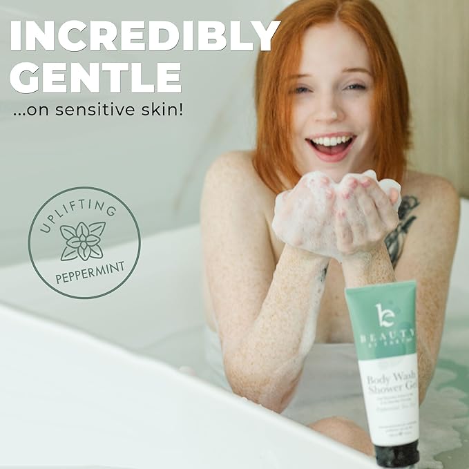 Beauty by Earth Peppermint Tea Tree Oil Shower Gel Body Wash - Made in USA with Organic & Natural Ingredients, Mens Body Soap Liquid, Moisturizing Cleansing Gel for Men & Women, Non Toxic Body Wash
