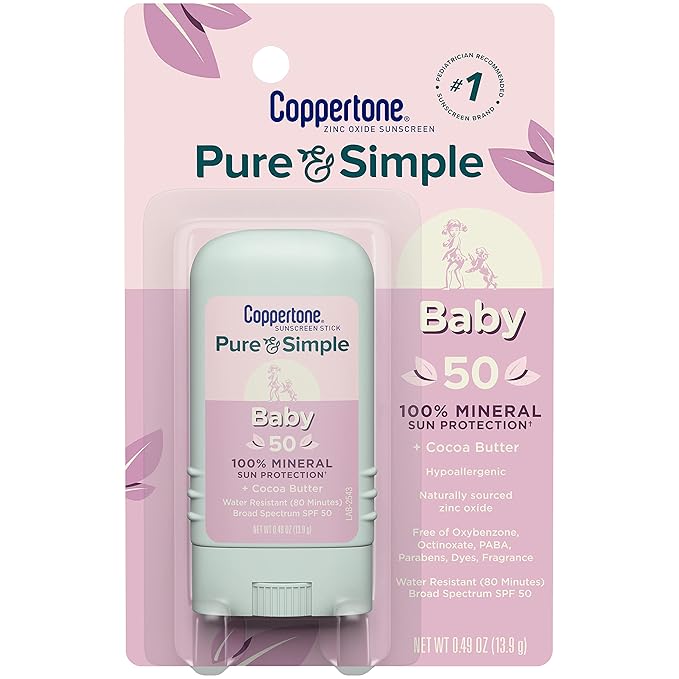 Coppertone WaterBabies Baby Sunscreen Spray SPF 50 (6 Oz) + Pure and Simple Baby Sunscreen Stick SPF 50, Tear Free (0.49 Oz), Hypoallergenic